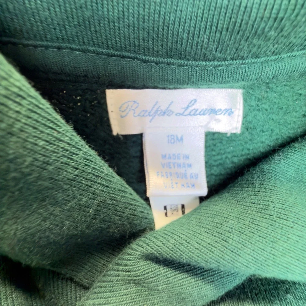Ralph Lauren Toddler Boys Green Blackwatch Plaid Shawl Collar Sweatshirt 18M